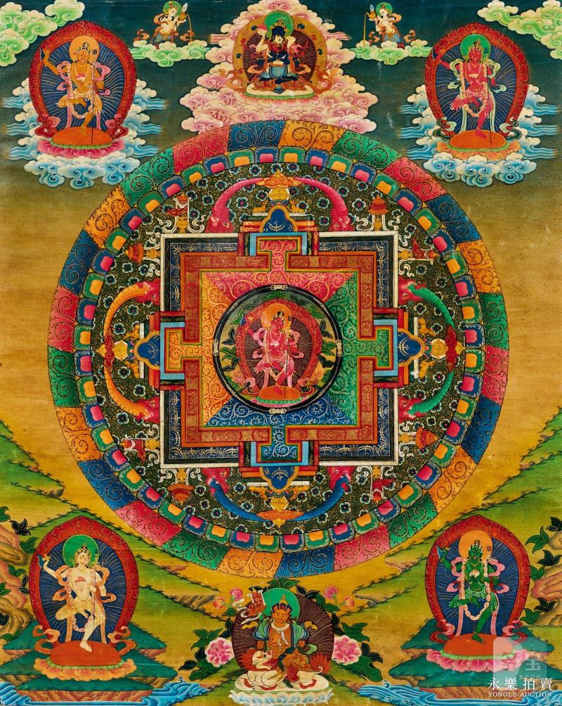 清 （西藏）矿物彩绘空行佛母坛城唐卡